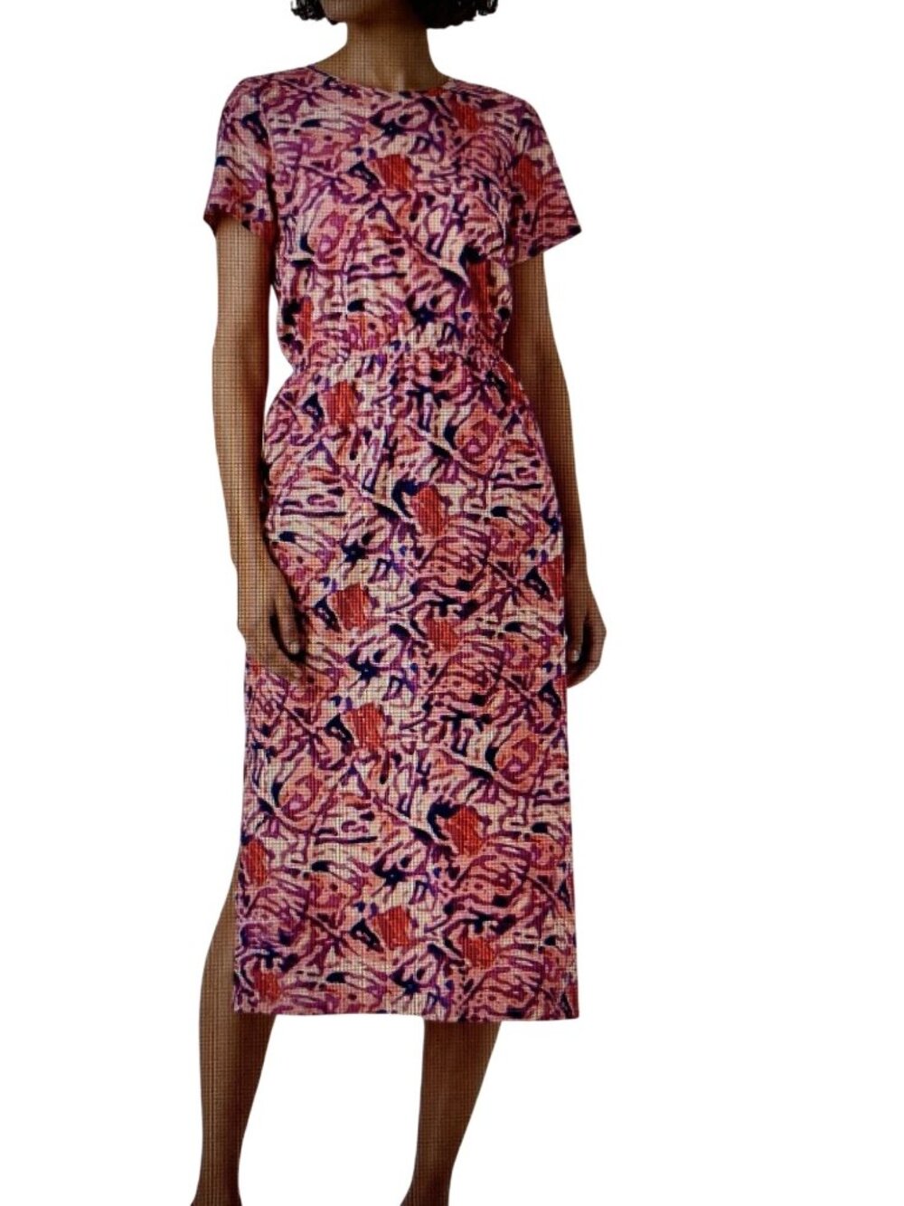NIC+ZOE Womens Blurred Floral Side Slit Midi Dress Large NWT